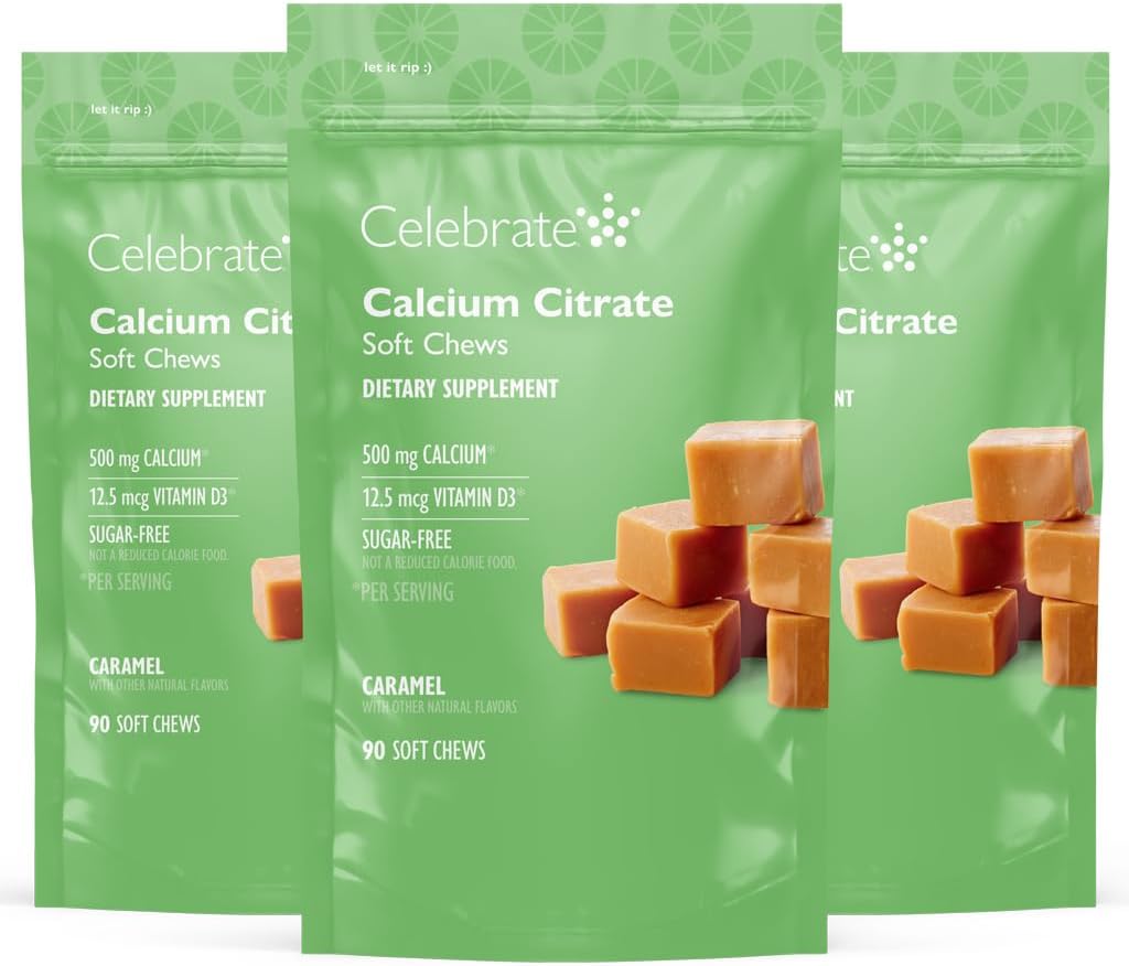Fejre Vitaminer Bariatric 500 mg Calcium Citrate Soft Chews med 500 IE D3 Vitamin - Essential for Gastric Bypass Patienter & Knoglehelbred - Sugar & Gluten Free, Caramel (270 Chews)