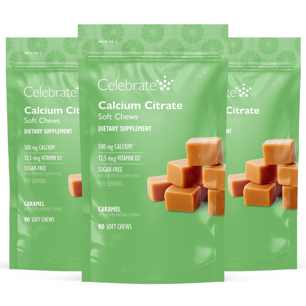 Fejre Vitaminer Bariatric 500 mg Calcium Citrate Soft Chews med 500 IE D3 Vitamin - Essential for Gastric Bypass Patienter & Knoglehelbred - Sugar & Gluten Free, Caramel (270 Chews)