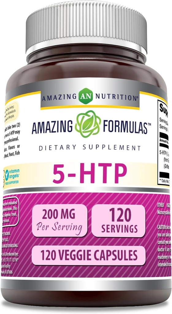 Amazing Formulas 5-HTP (L- 5- Hydroxytryptophan) Supplement 124; 200 Mg pr Serving Budd124; Veggie Kapsler Budding124; Non- GMO Budding124; Gluten- Free Budding124; Made in USA (1 Pack Budding124; 120 Tæl)