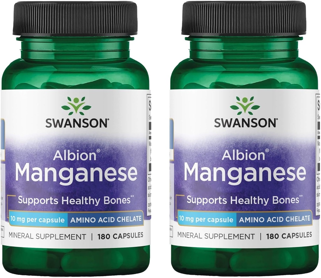 Swanson Albion Chelated Manganese 10 Milligrams 180 Capsules (2 Pack)