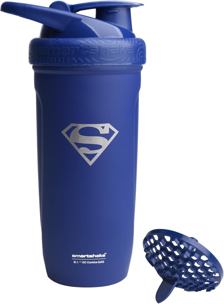 Smartshake DC COMICS Reforce rustfrit stål Protein Shaker Flaske 900 ml ttesmå 124; 30 oz - Læbefast Screw- on Lid - BPA Free - Unisex - Ikke isoleret - Superman Logo
