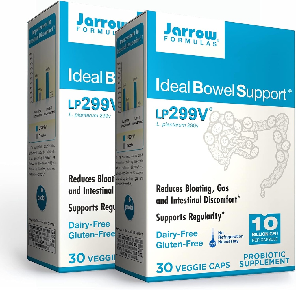 Jarrow Formulas Ideel tarmstøtte - 10 Millioner Organismer Per Servering - 30 Veggie Caps, Pack of 2 - tarmstøtte - Reducerer bloating?, Gas & Intestinal discomfort - Op til 60 Total Servering