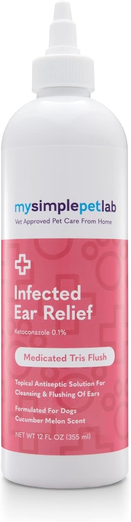 MySimplePetLab Hund Øreinfektion Relief, Medicin Tris Flush, Hundeøre Cleaner, Infektion Behandling med Ketoconazol, 12 oz, lindrer inflammation, Smerte Relief, fremmer Øresundhed, Let at bruge
