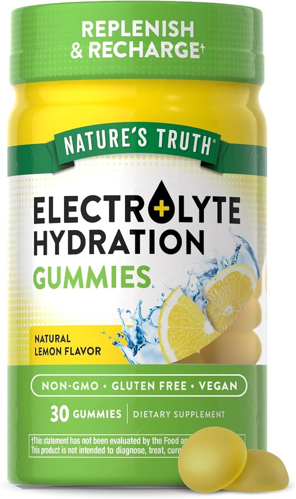 Nature 's Truth Electrolyte Gummies for Hydration Year 124; 30 Greve Year 124; Vegan, Non- GMO & Gluten Free Supplement Year 124; Lemon Flavor