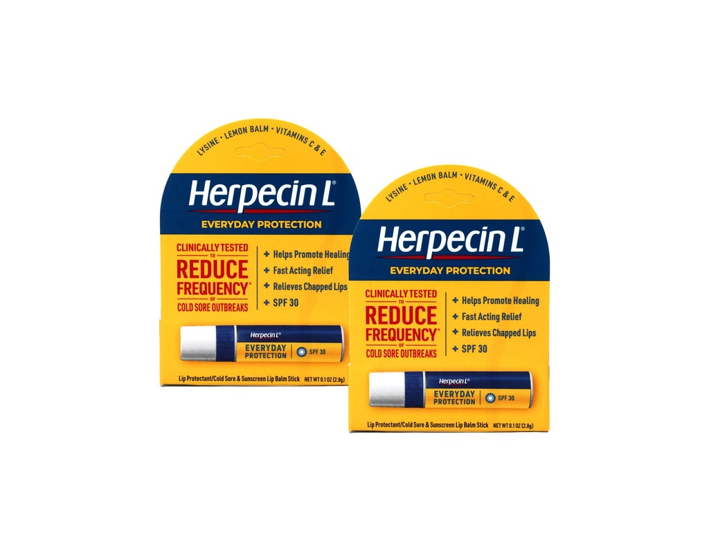 Herpecin L Lip Balm Stick med SPF30 og Lysin; Beskytter & Treatings Cold Sores & Fever Blisters, Chapped Lips, 0.1oz - 2 Pack