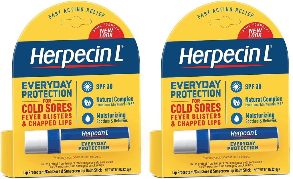 Herpecin L Lip Balm Stick med SPF30 og Lysin; Beskytter & Treatings Cold Sores & Fever Blisters, Chapped Lips, 0.1oz - 2 Pack