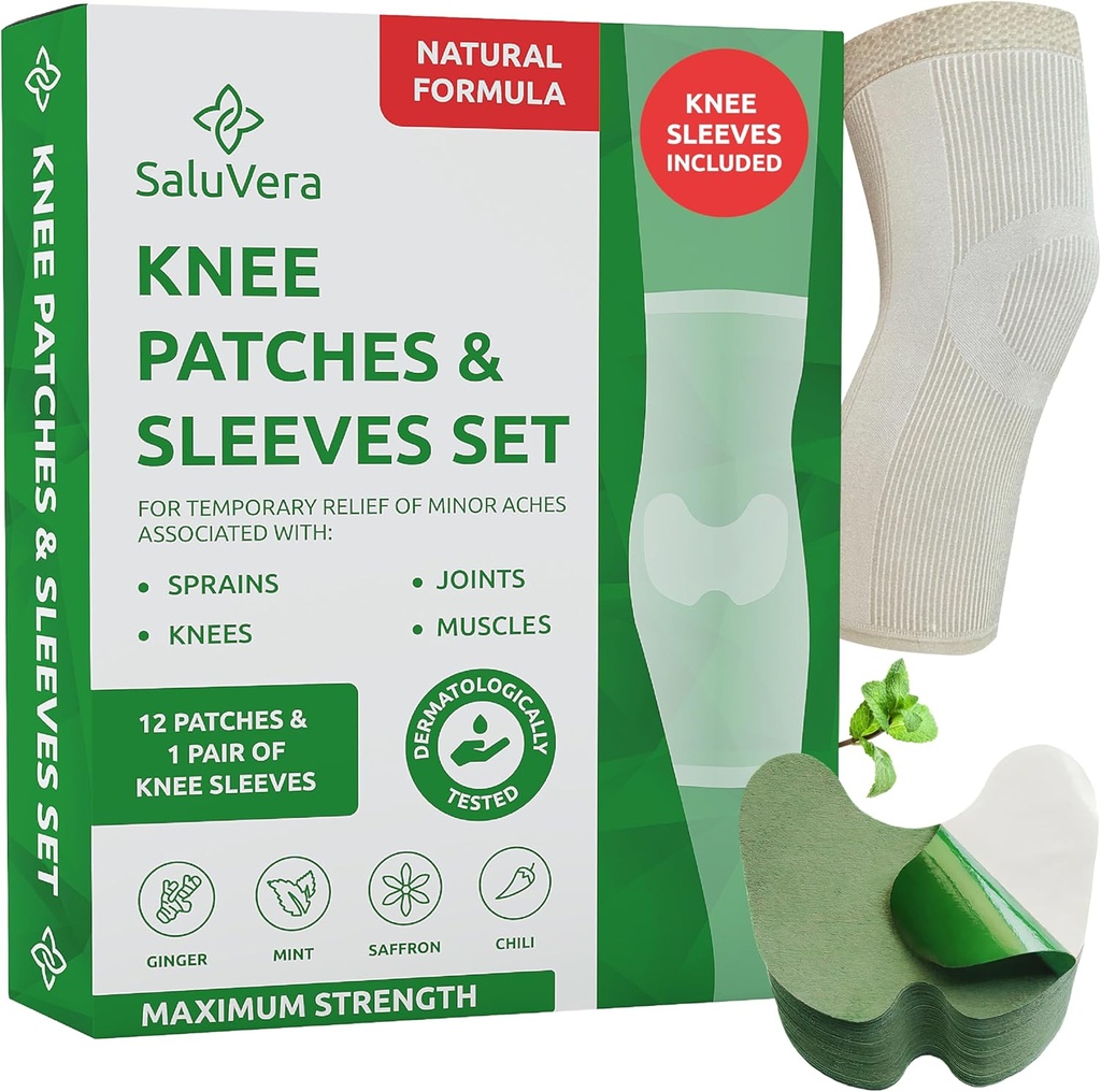 Opvarmning af urtepatches med 2 Compression Sleeves - Selvopvarmende Relief Patches for mænd og kvinder, naturlige ingredienser til lindring support (12 Patch + 2 Compression Sleeves)