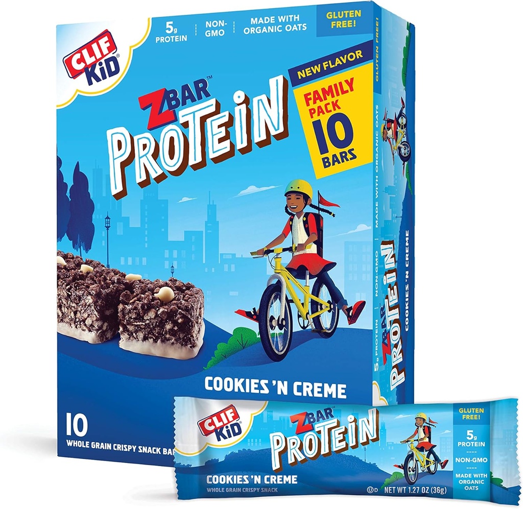 CLIF KID ZBAR - Protein Granola Bars - Cookies og Creme Flavor - Non-GMO - Organic - Frokostboks Snacks (1.27 Ounce Energy Bars, 10 Greve)