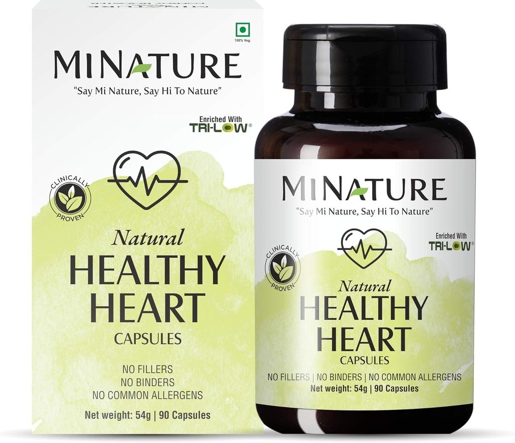 minature Healthy Heart Capsules Enriched with TRI-Low by mi Nature | 90 Veg Capsules | 45 Day Supply| 1000mg | TRI Low, Amla Extract, Garlic Extract, Arjuna Extract | Made from Indian Herbs