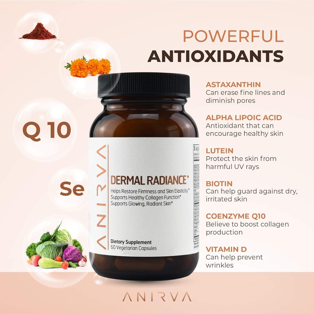 Hudtillæg med antioxidanter, sundhed og skønhed kosttilskud med Multivitaminer til glødende hud, Anti Aging Vitamin dermal radians
