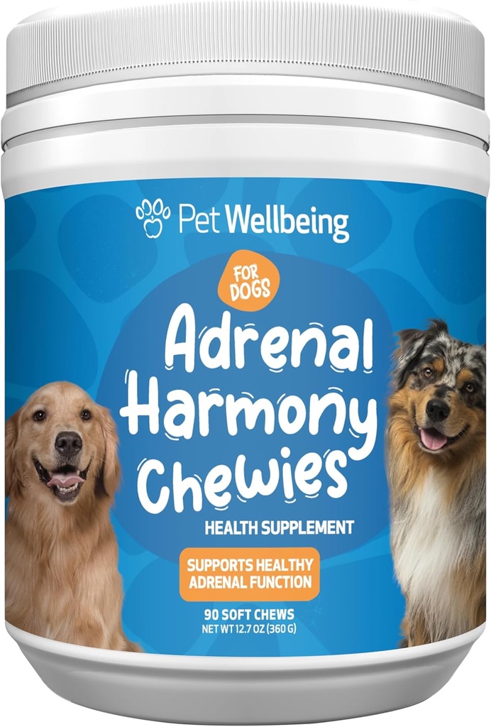 Pet Wellbeing Adrenal Harmony Chewies for Dogs - Vet- Formuleret - Hund Adrenal Support, Cortisol Balance, Ashwagandha, Bacopa - Urtetilskud (90 Soft Chews)