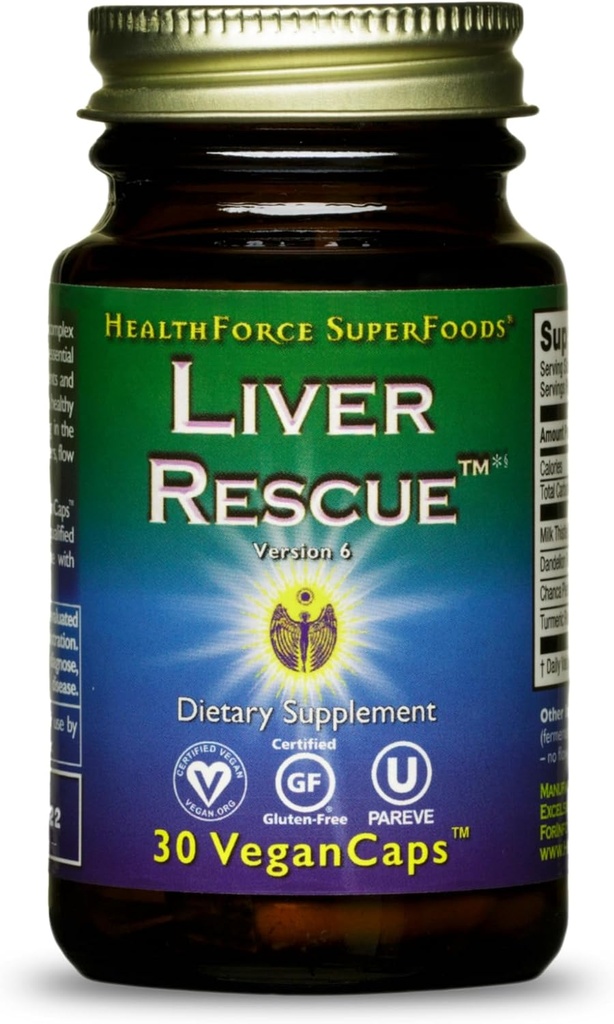 HealthForce SuperFoods Leverredning - Natural Lever Cleanse - med mælk tidsel & Mælkebøtte Root - Glutenfri & Vegan - 30 kapsler