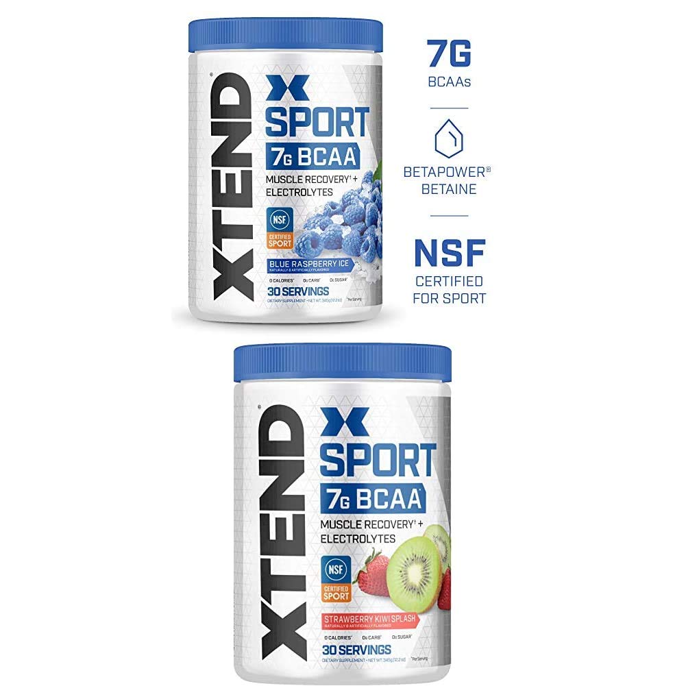 Scivation Xtend Hydrasport BCAA pulver, forgrenet kæde Aminosyrer, BCAA, Zero Sugar Electrolyte Drink Powder + Hydration, Blue Raspberry & Strawberry Kiwi, 30 Servering Twin Pack