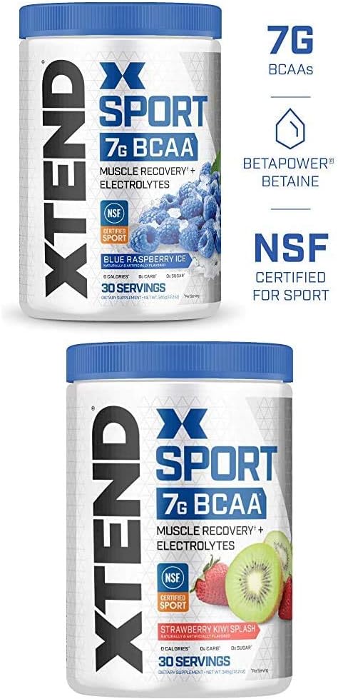 Scivation Xtend Hydrasport BCAA pulver, forgrenet kæde Aminosyrer, BCAA, Zero Sugar Electrolyte Drink Powder + Hydration, Blue Raspberry & Strawberry Kiwi, 30 Servering Twin Pack