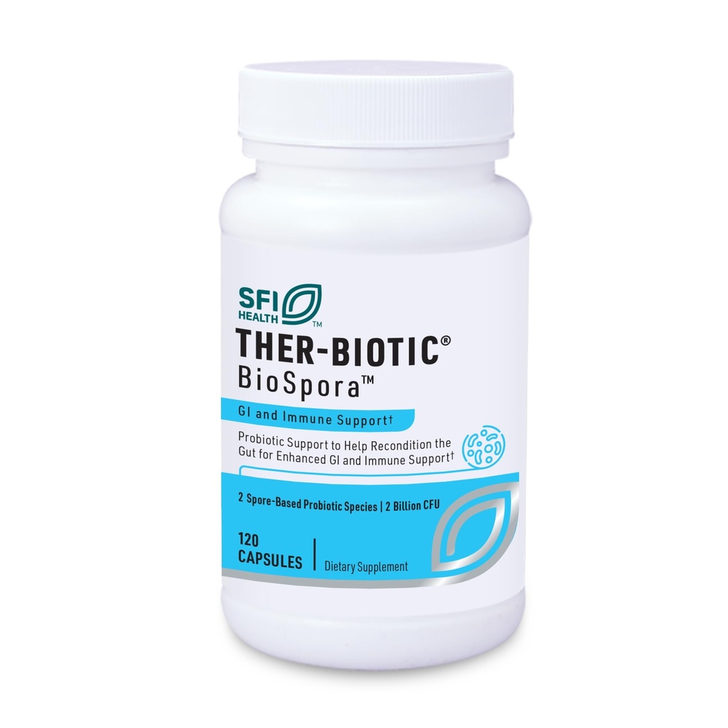Klaire Labs SFI Health Biospora Probiotic - Bacillus Coagulans & Subtilis 2 Millioner CFU til fordøjelse og immunforsvar - Soil-baseret, Shelf- Stable Sporting Probiotik til mænd og kvinder (120 kapsler)