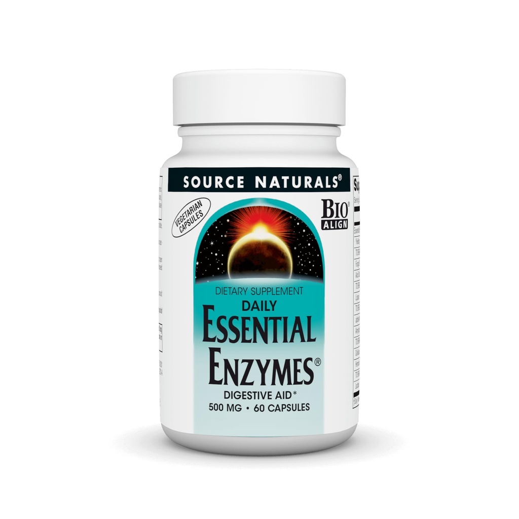 Source Naturals Essential Enzymes 500mg Bio- Aligned Multiple Enzyme Supplement Herbal Defense for Fordøjelse, Gas, Forstoppelse & Bloating Relief - Understøtter immunsystemet * - 60 Vegetariske kapsler