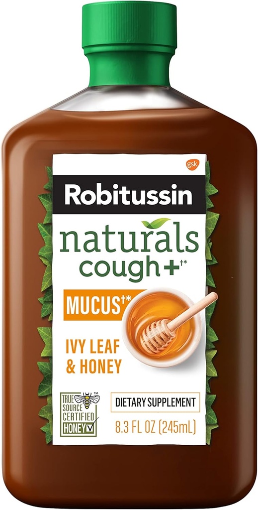 Robitussin Naturals Honning og Ivy Leaf Kosttilskud Relieves Occasional Hough forbundet med hæshed, tør hals, og irritanter, 8.3 oz