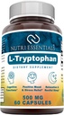 L- Tryptophan Kosttilskud 500 mg 60 kapsler (ikke-GMO) - Naturligt sovetilskud med 500 mg gratis formular L Tryptophan - Cirkulation og immunforsvar *