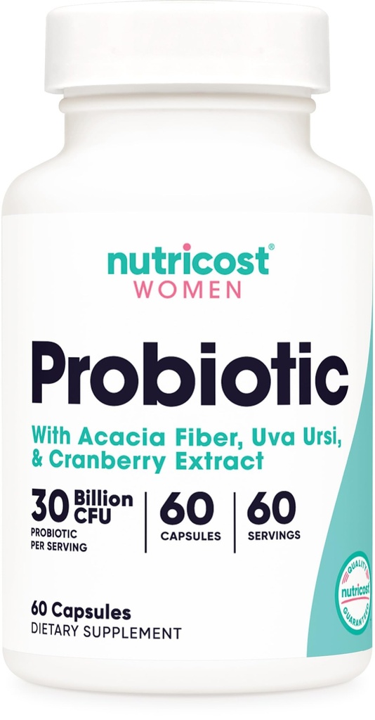 Nutricost Probiotic for Women 30 Billion CFU, 60 Kapsler - Kompleks med Acacia Fiber, Uva Ursi & Cranberry Extract, Non- GMO & Gluten Free