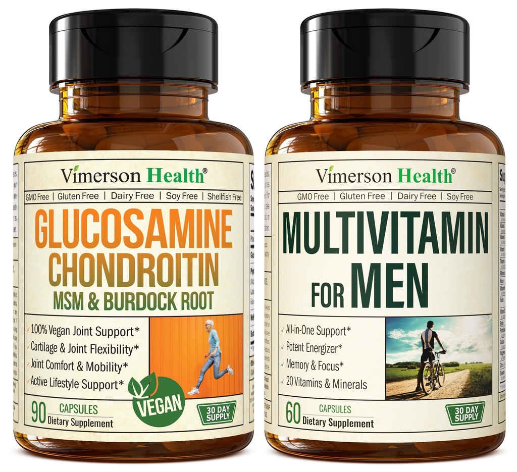 Vegansk Glucosamin Chondroitin MSM Fælles Support & Komplet Multivitamin til mænd
