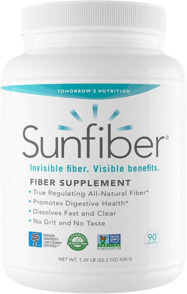 Morgendagens Nutrition, Sunfiber, Prebiotic Fiber supplement til fordøjelsessygdomme, Low FODMAP, Gluten- Free, Unflavored, 90 Servere