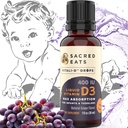 D-vitamin dråber til spædbørn - 400 IE per dråbe, Natural & Sugar Free i MCT Oil for bedste absorption. 880 Servering. Let at tage flydende D3 supplement til Baby & Toddlers (Grape)