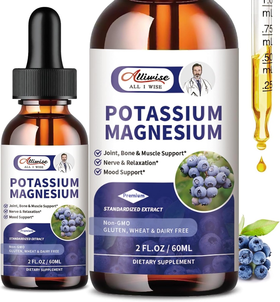 2 Pack Kalium Magnesium Supplement Flydende - Høj Absorption Calm Magnesium Complex & Kalium Plus Calcium, vitamin D3, zink til ben kramper & ben & energi & immunforsvar - 4 Fl oz