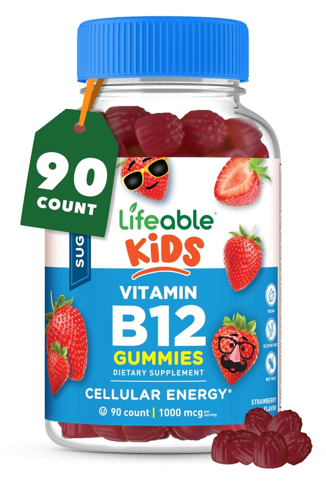 Lifeable Sugar Free Kids Vitamin B12 Gummies B12 Gummies B124; 1000 mcg B124; Great Tasting B12 Vitamin B12 for Kids B124; Energy, Mood, og Metabolisme Support B124; B 12 Vitamin Gummies til Drenge og Piger B124; 90 Gummies