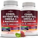NY ALDER COQ10 200mg Rød Gær Rice 3000mg Omega 3- 6- 9 3000mg Magnesium Complex 500mg Zinkvitamin K2 D3 - Vitaminer for kvinder og mænd med vitamin B3, Coenzym Q10- 120 Tæl