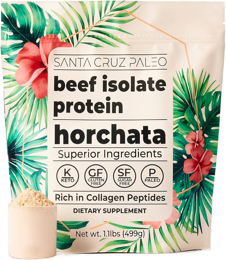 Santa Cruz Paleo Beef Isolate Protein Powder, Horchata, Rich in Collagen Peptider, Gluten Free, Keto, Sugar Free, Paleo, 20g Grass Fed Protein Per Servering, Low Calorie Clean Protein Powder, 1.11 Lbs
