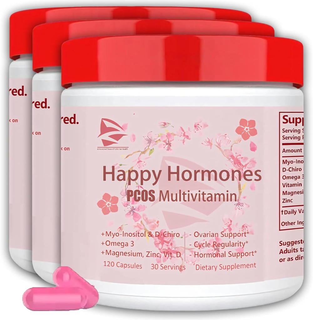 Ny opgradering PCOS Multivitamin, 2024 Multivitamin, Hormon Balance for Women- Cycle Support-Menopause og Mood Support PMS Support for Kvinder (360 Kapsler (pakke med 3))