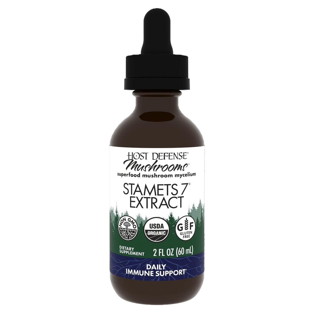 Host Defense Stamets 7 Extract - 7 Art Blend - Mushroom supplement til immunforsvar med Royal Sun Blazei, Cordyceps, Reishi, Maitake, Lion 's Mane, Chaga & Mesima - 2 fl oz (60 Servere) *