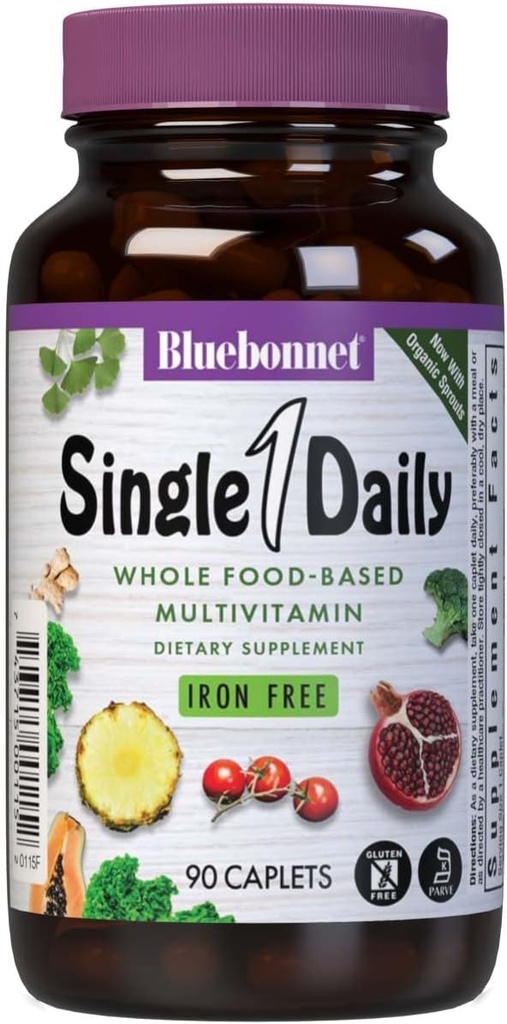 Bluebonnet Super Earth Single Daily Multi- Nutrient Formel Iron Free Caplets, Green, 90 Greve
