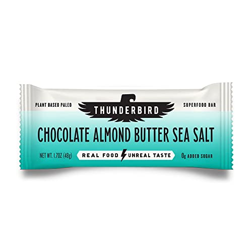 Thunderbird Bars Energy Snack, Gluten- Free with Protein, Sund Real Food, Vegan Paleo Non- GMO, Ingen tilsat sukker, Chokolade Mandel Butter Sea Salt Flavor (12 Greve, 1.7 oz. Barer)