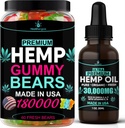 2Pack Hamp Olie og Hamp Gummies Gummy Bears Combo Sett- Peace and Relaxation, Relief, Lindrende, Diskomfort, Sleep- Full Body High Care- Made in USA
