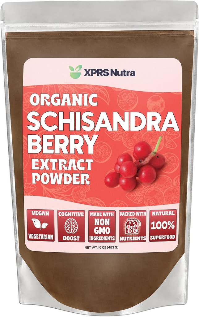 XPRS Nutra Organic Schisandra Berry Powder Extract - Premium USDA Organic Schisandra Powder for Cognition and Immunity - Vegansk Friendly Berry Superfood (16 oz)