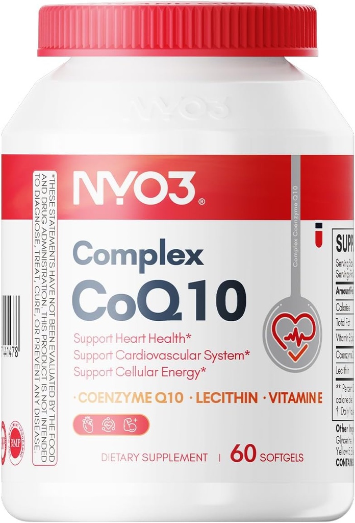 CoQ10 200mg med Lecithin og Vitamin E, Ultra High Absorption, Antioxidant til Heart Health & Energy Production, High Coenzym Q10 Indhold, Gluten Free, Non- GMO, 60 dages forsyning