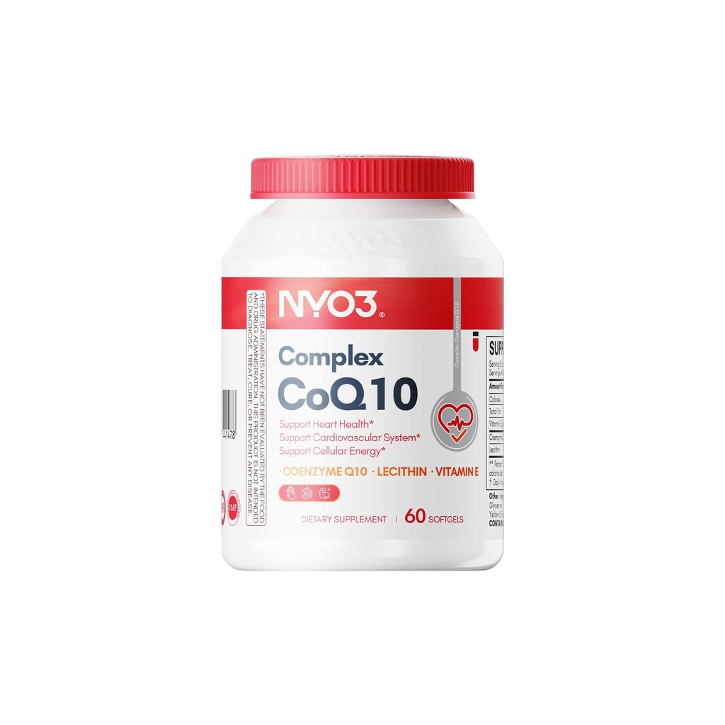 NYO3 CoQ10 200mg med Lecithin og vitaminer E, Ultra High Absorption, Antioxidant til Heart Health & Energy Production, High Coenzym Q10 Indhold, Gluten Free, Non- GMO, 60 dages forsyning
