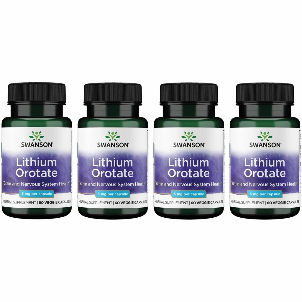 Swanson Lithium Orotere Antioxidant Mood Følelsesmæssig Wellness Behavior Memory Support 5 mg 60 Veggie Kapsler (Elemental Lithium) 4 Pack