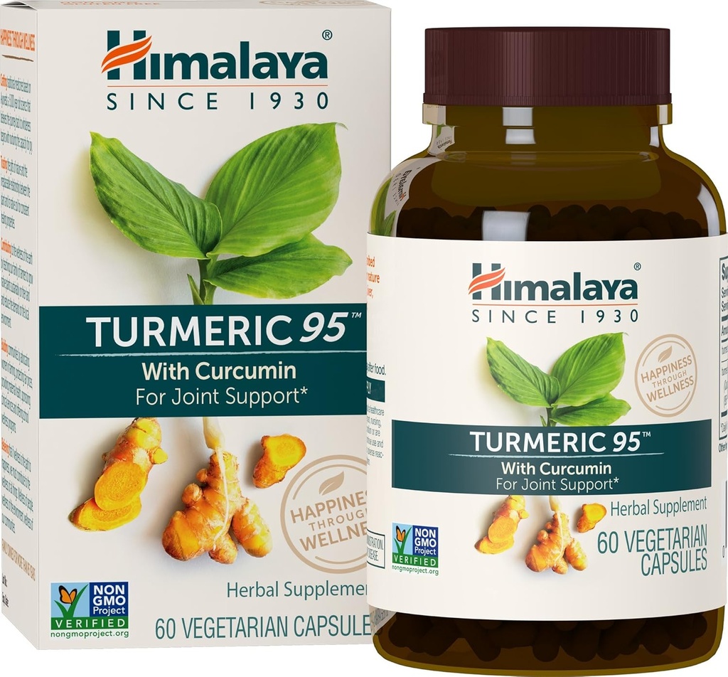 Himalaya gurkemeje 95 Supplement med Curcumin / Curcuminoids, Joint and Muscle Support, Optimal Fleksibilitet og Mobilitet, 600 mg, Non- GMO, Vegan, Gluten Free, 60 kapsler, 60 dages forsyning