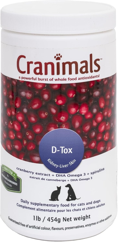 Krybdyr D- Tox Daily Multivitamin til hunde, Superfood Aminosyrer, Antioxidanter, DHA fedtsyrer, Vitamin E, B, D, Biotin, Mineraler til støtte for metaboliske funktion, Energi, Pet Wellness, Longevity