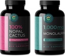 Nopal Cactus & Monolaurin Bundle, 240 Kapsler Hver, 1500 Mg Prickly Pære Cactus, 1000 Mg Monolaurin