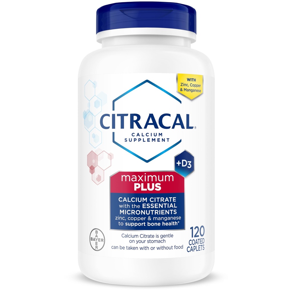 Citracal Maximum Plus, 650 mg Calcium Citrate, let absorberet og let opløseligt med 25 mcg (1000 IE) D3- vitamin, ben- helbredssupport, kalciumtilskud for alderen 12 +, 120 Tæl (Emballage May Vary)