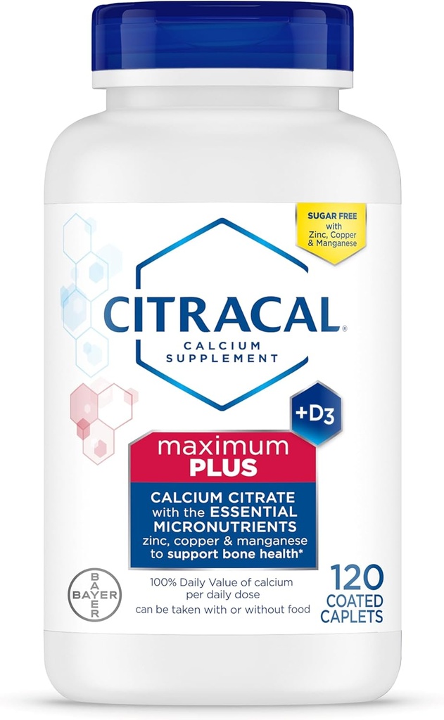 Citracal Maximum Plus, 650 mg Calcium Citrate, let absorberet og let opløseligt med 25 mcg (1000 IE) D3- vitamin, ben- helbredssupport, kalciumtilskud for alderen 12 +, 120 Tæl (Emballage May Vary)