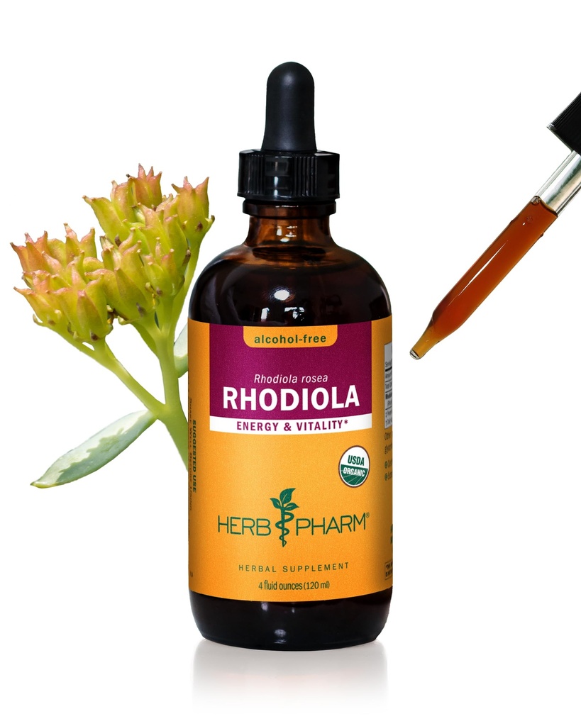 Herb Pharm Certified Organic Rhodiola Root Extract for Energy, Endurance og Stamina, Alkohol- Free Glycerit, 4 Ounce