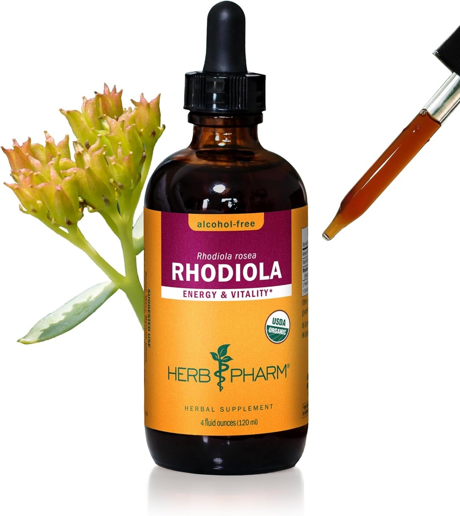Herb Pharm Certified Organic Rhodiola Root Extract for Energy, Endurance og Stamina, Alkohol- Free Glycerit, 4 Ounce
