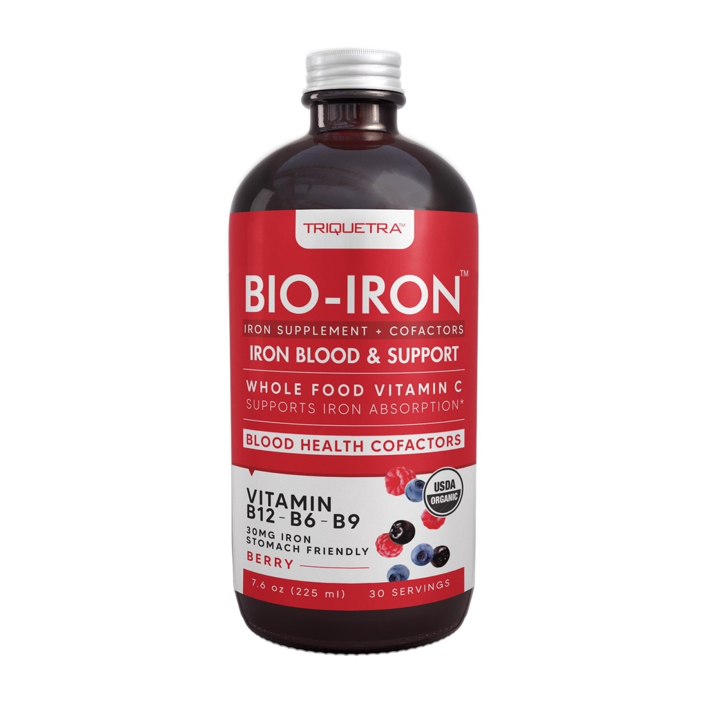 Flydende jerntilskud - 124; Organisk Certificeret, Berry Flavor - Hel Food Vitamin C Absorption Boost & Blood Building B Vitaminer - Methyl B12, L- Methylfolat & B6 - Understøtter sunde jernniveauer - 7,6 oz