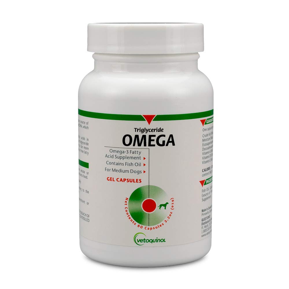 Vetoquinol Triglycerid Omega hund supplement kapsler, Medium- Breed: 30- 60 lbs, 60ct