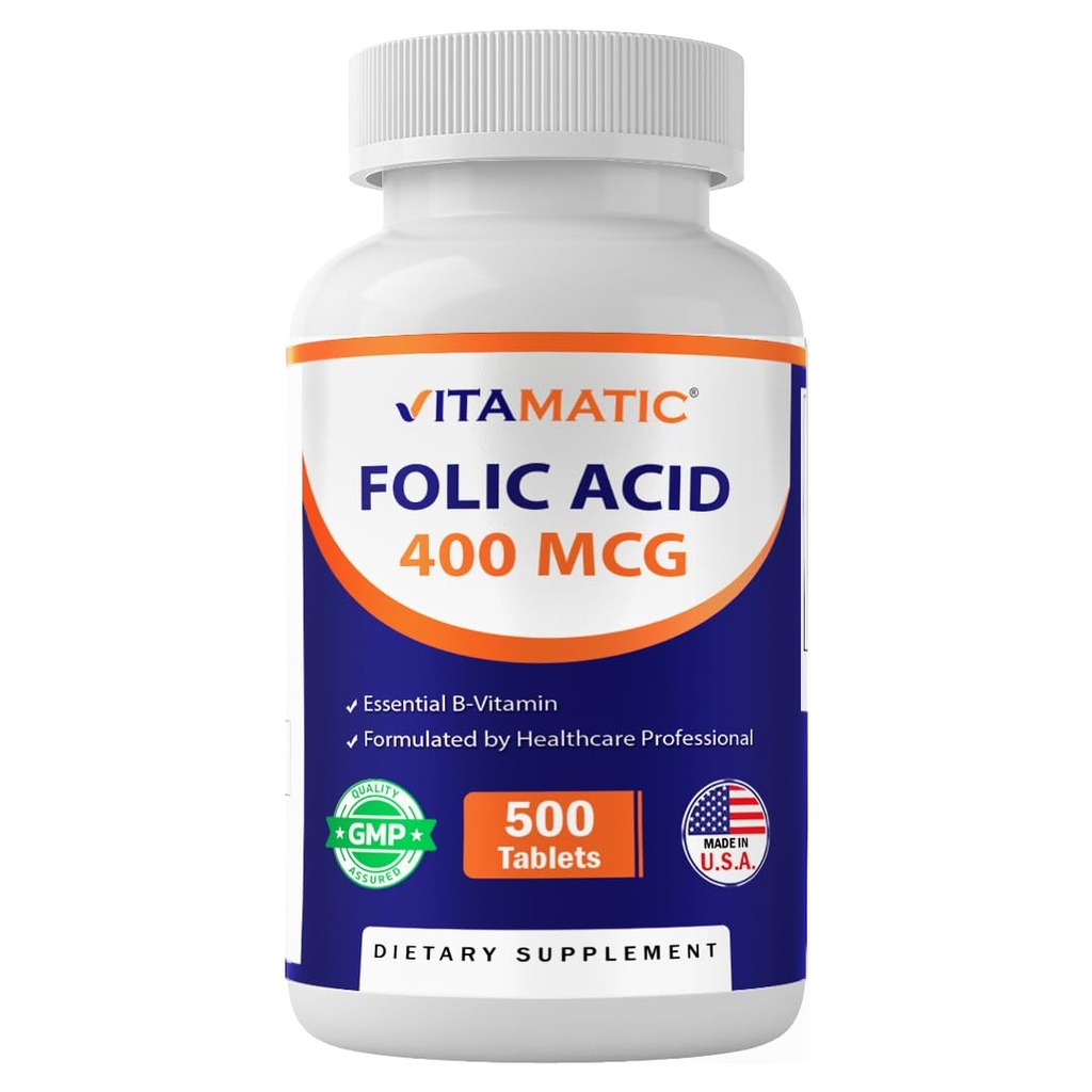 Vitamatisk folinsyre 400 mcg - 500 vegetariske tabletter - Vitamin B9