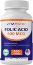 Vitamatisk folinsyre 400 mcg - 500 vegetariske tabletter - Vitamin B9